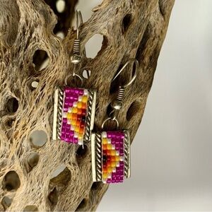 Annie Chapo Sterling Silver Navajo Rug Seed Bead Earrings